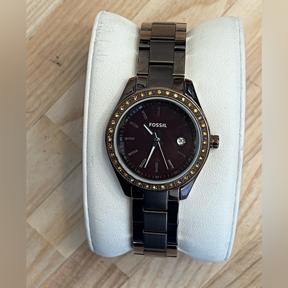 Fossil Ladies Watch Crystal Embellishments Bronze Copper Dial and Bracelet - Picture 3 of 11